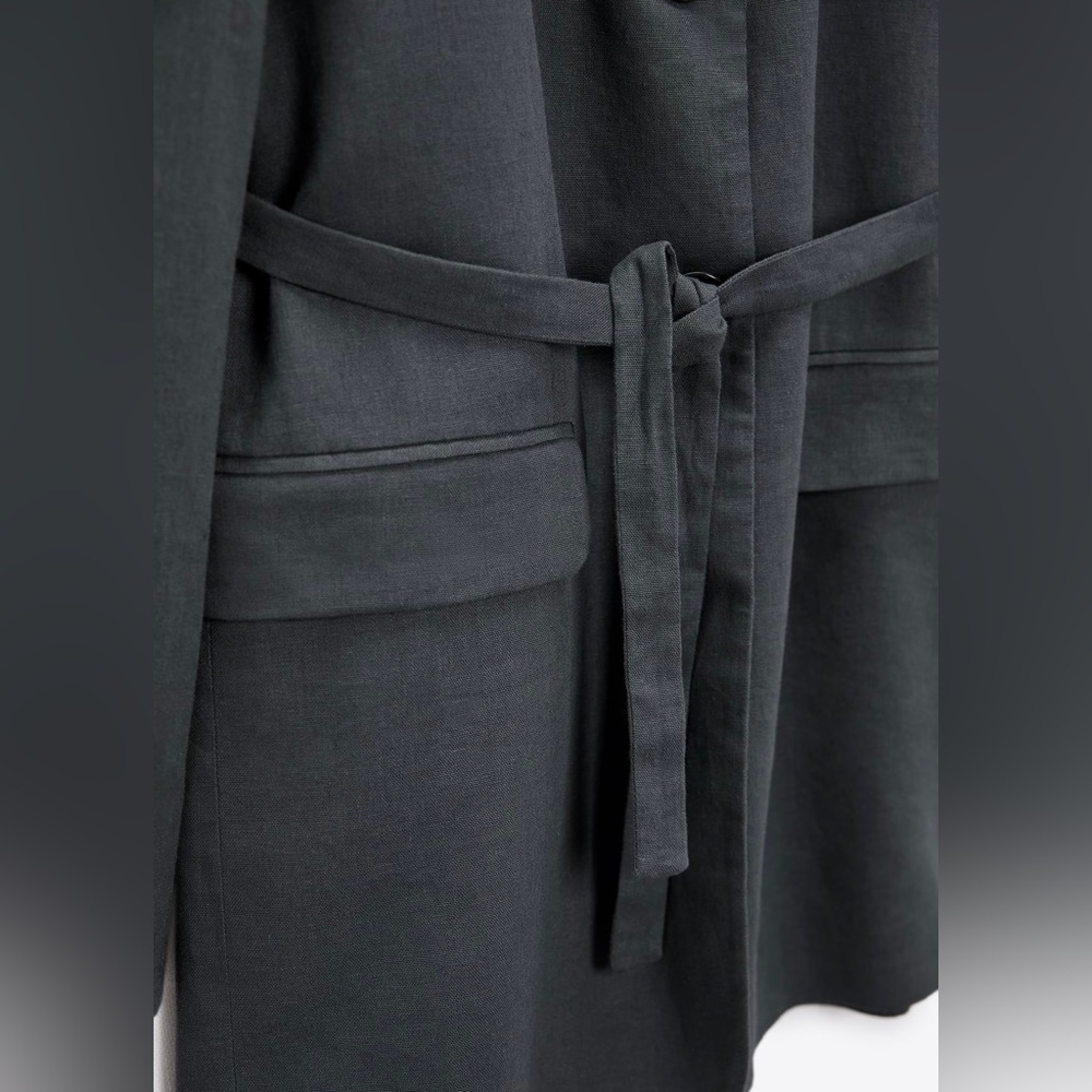 ZARA New Gray Linen Blend Belted Lapel Collar Long Sleeves Blazer Size S 2753129 - Picture 10 of 17